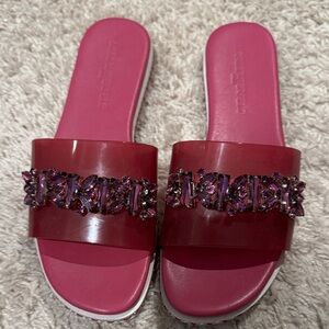 Karl Lagerfeld Red and Purple Embellished Slide Sandals